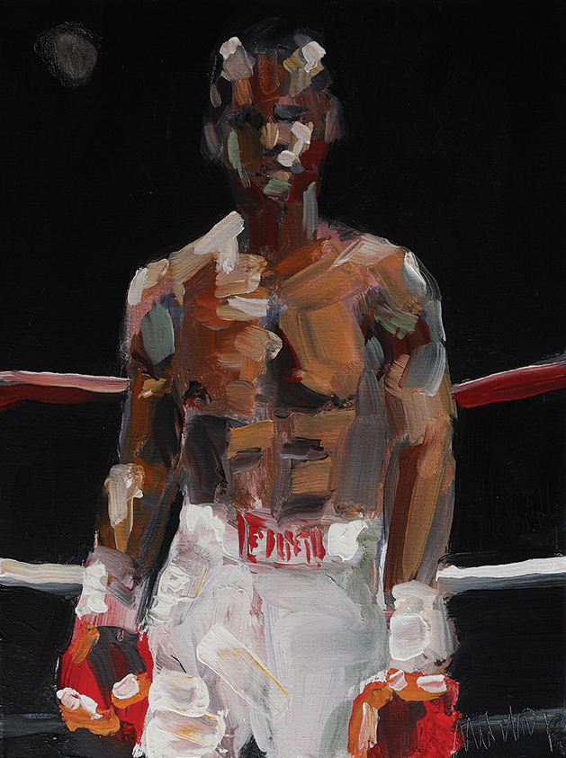 Painting of a boxer by Richard Merchan