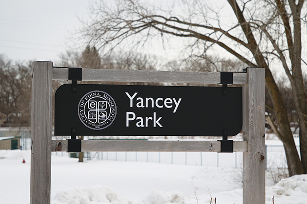 New park signs are installed at Yancey Park (formerly Garden Park) on February 23, 2021.