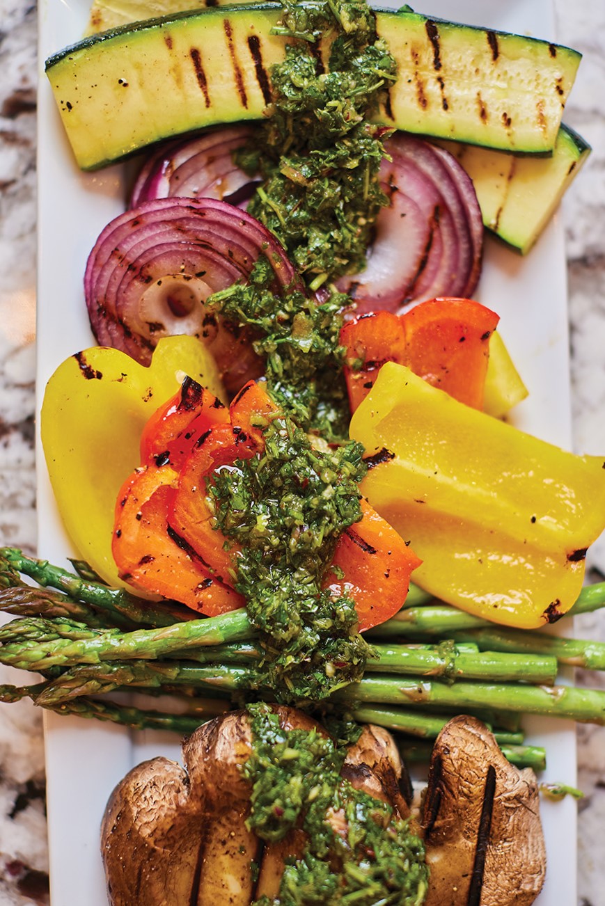 Grilled Veggies with Chimichurri and Perfect Grilled Flank Steak