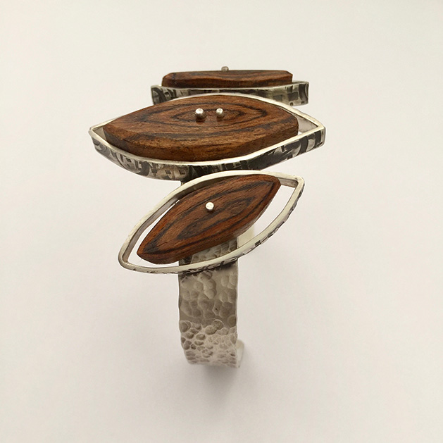 Wood and metal cuff bracelet by Shimmering Carbon