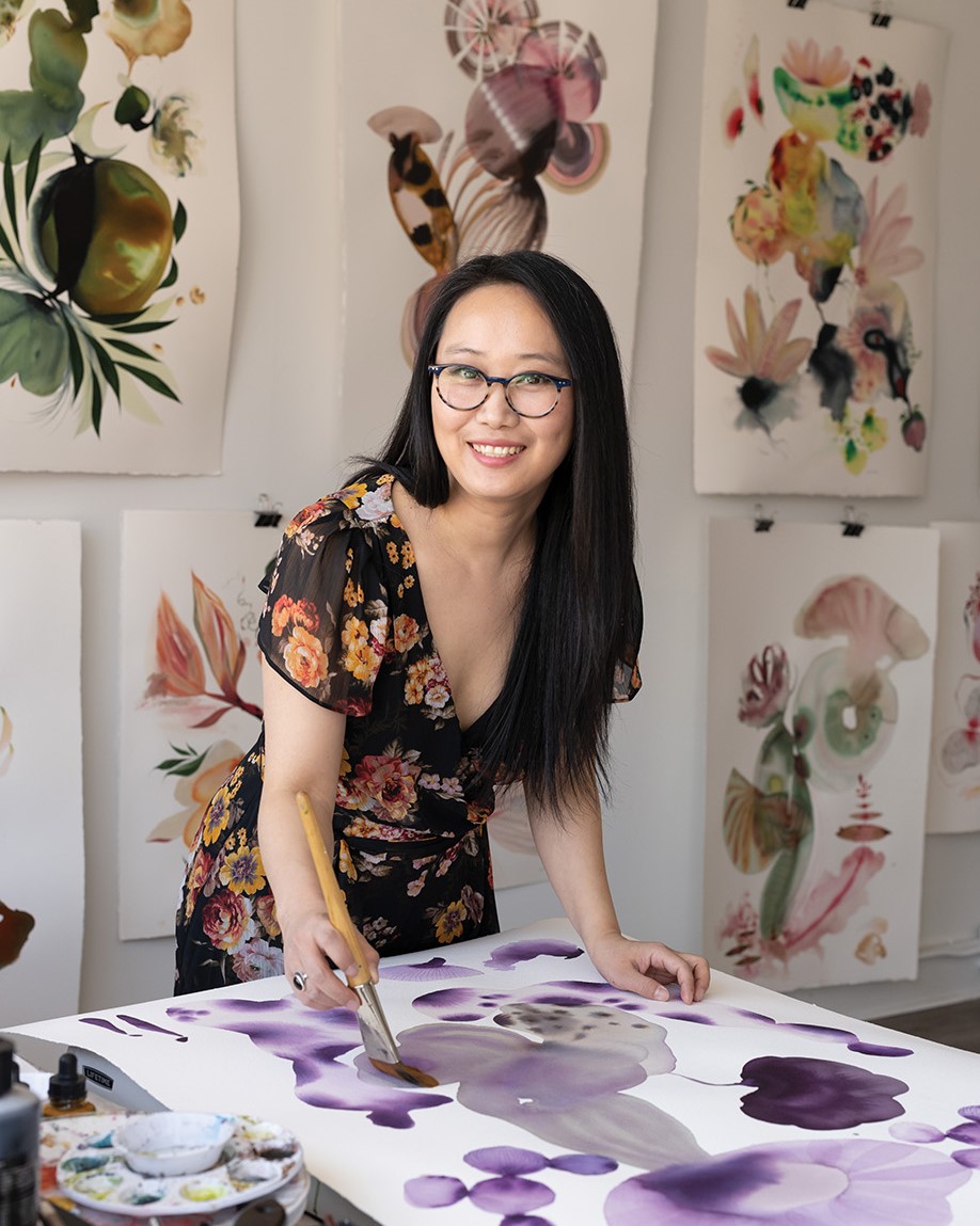 Suyao Tian is the featured artist for the 2023 Edina Art Fair. Her work is featured on promotional materials for the fair.