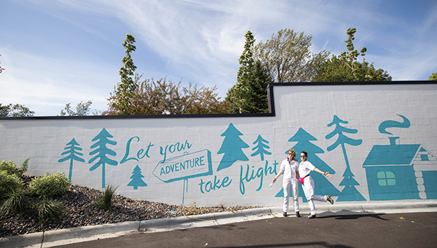 A mural painted on the side of the Caribou Coffee on Vernon Avenue in Edina