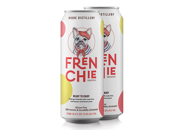Two cans of Frenchie pre-mixed cocktails from Vikre Distillery