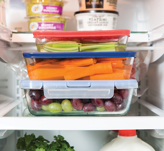 Produce in Tupperware containers.