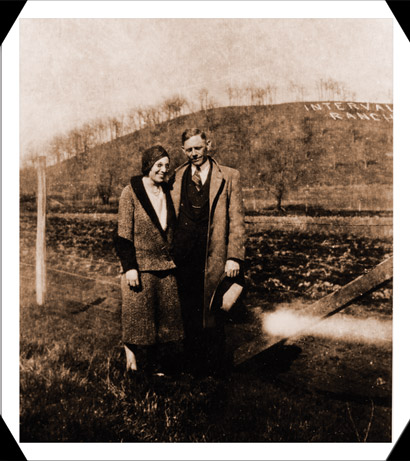 Rancher Dewey Hills relatives Edna and Roy Nelson pose at Intervale Rance (circa 1933)-the land that would become Braemar Golf Course.