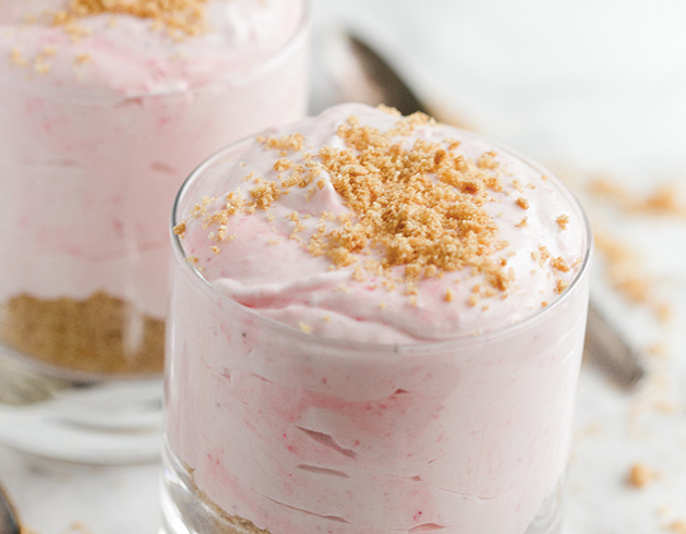 Strawberry Cheesecake Mousse Cups for Valentine's Day dessert.