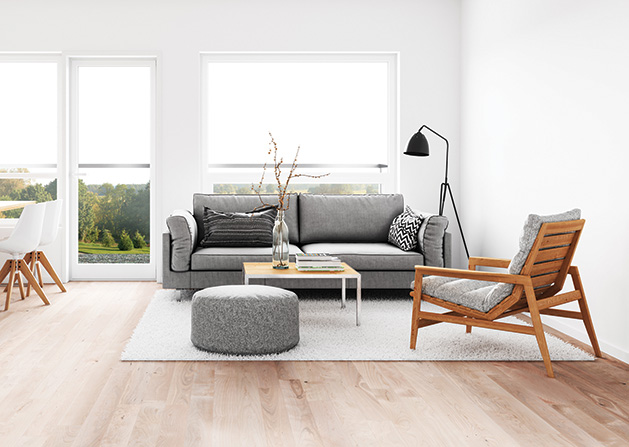 A clean living room. Decluttering is one of the first things to do when selling your home.