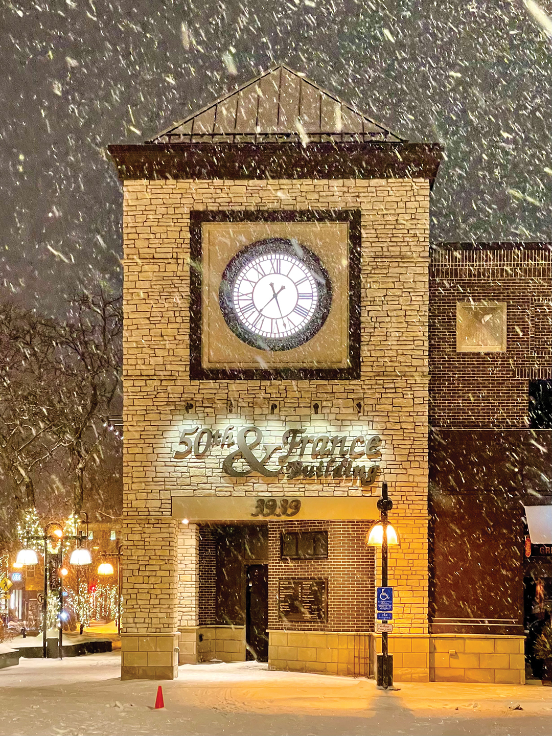 50th and France Clock Winter Snow