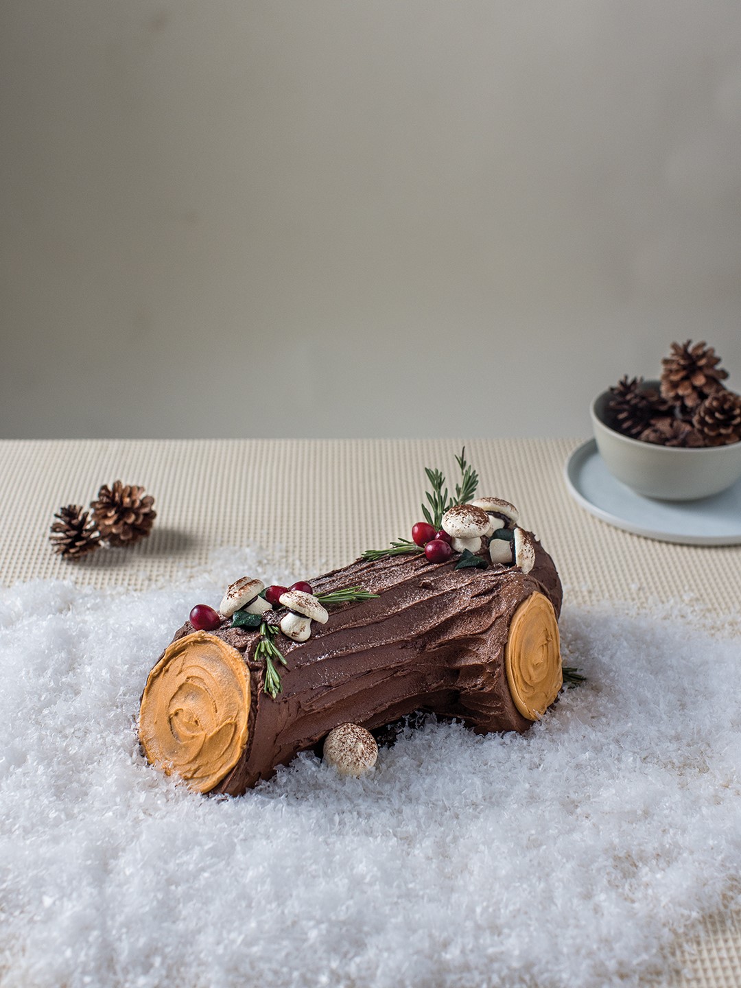 Queen of Cakes Yule Log Cake in traditional chocolate.