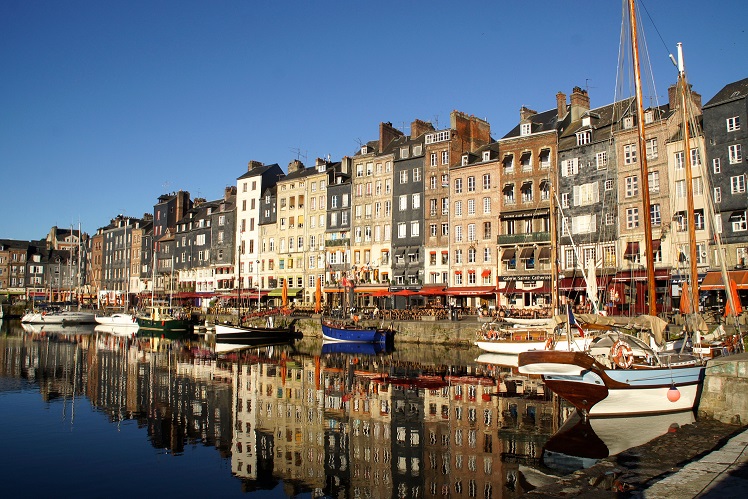 Early morning in the harbor in Honfleur, France