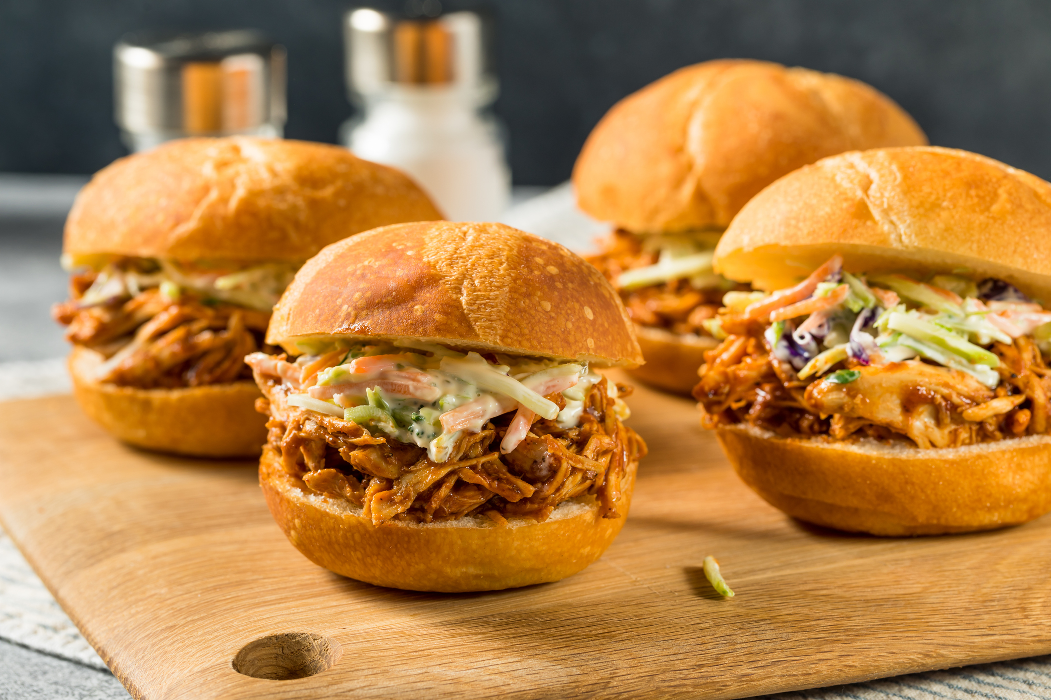 Homemade Buffalo Pulled Chicken Sliders with Coleslaw