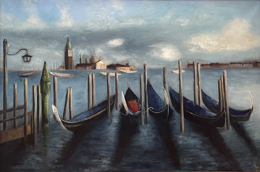 Venezia Gondolas (Venice Boats). Oil on canvas.
