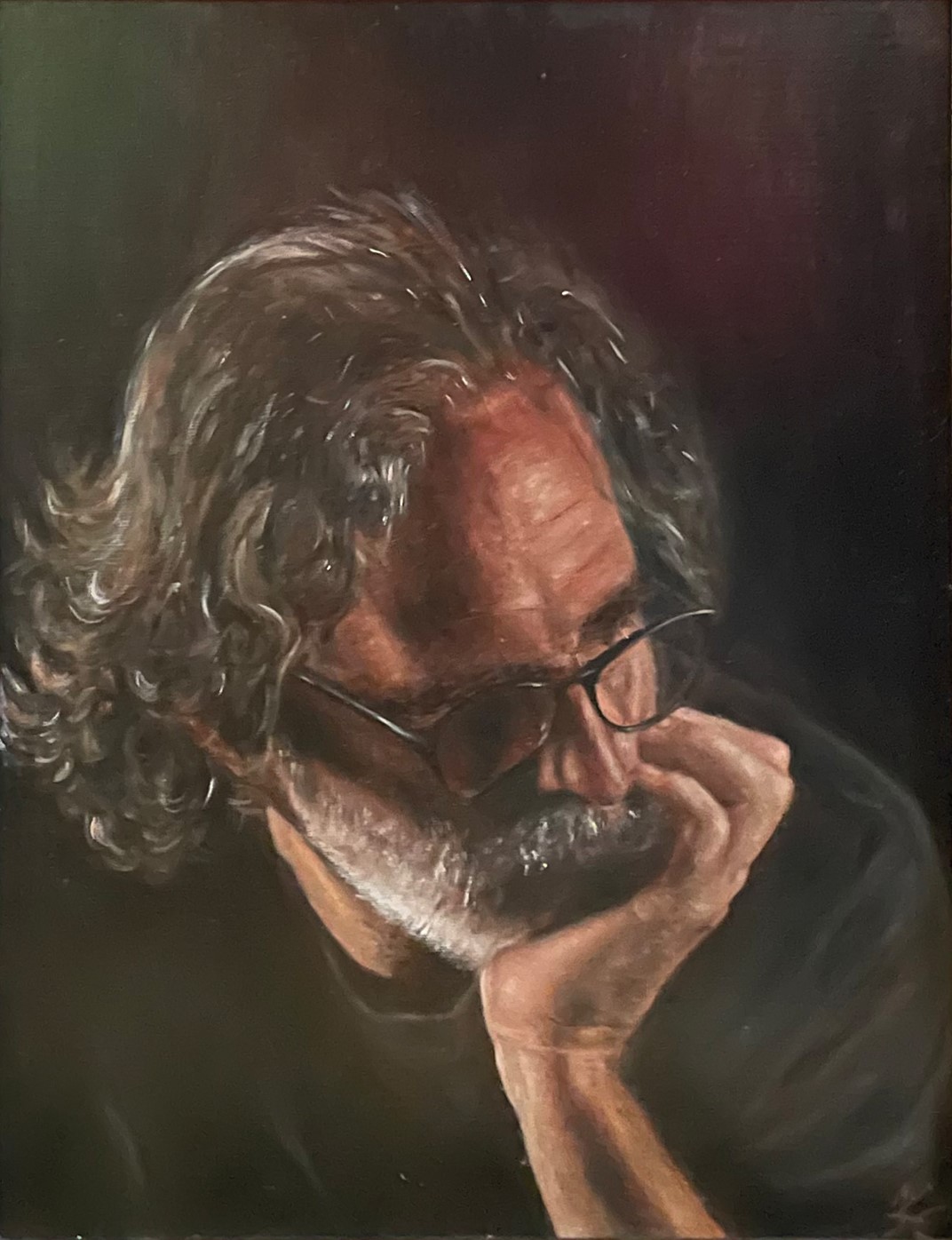 Reflective Painter is a portrait of Chandla’s first mentor, artist Mark Carder. Oil on canvas.