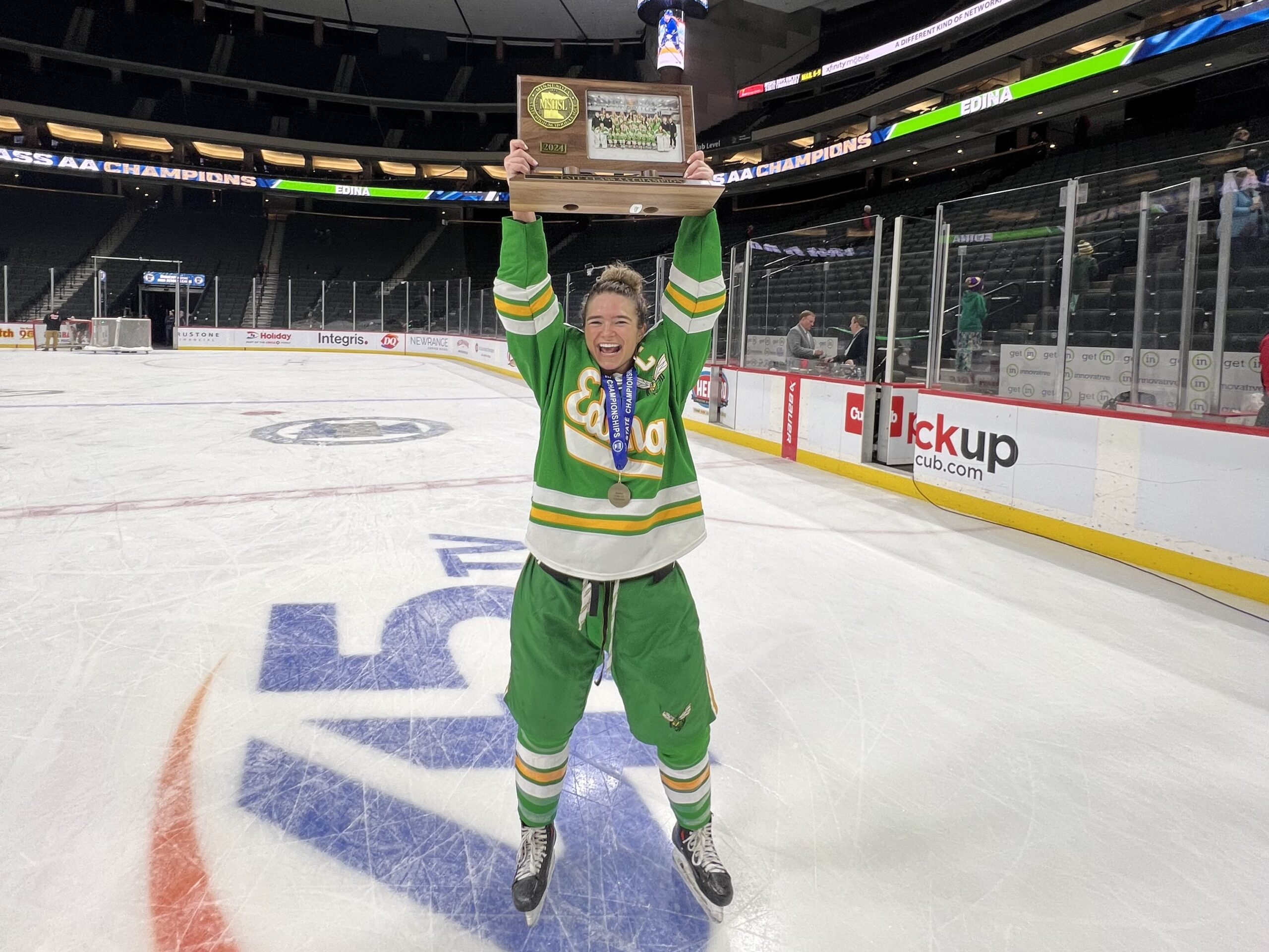 Hannah Halverson holds the 2024 State Championship trophy. 