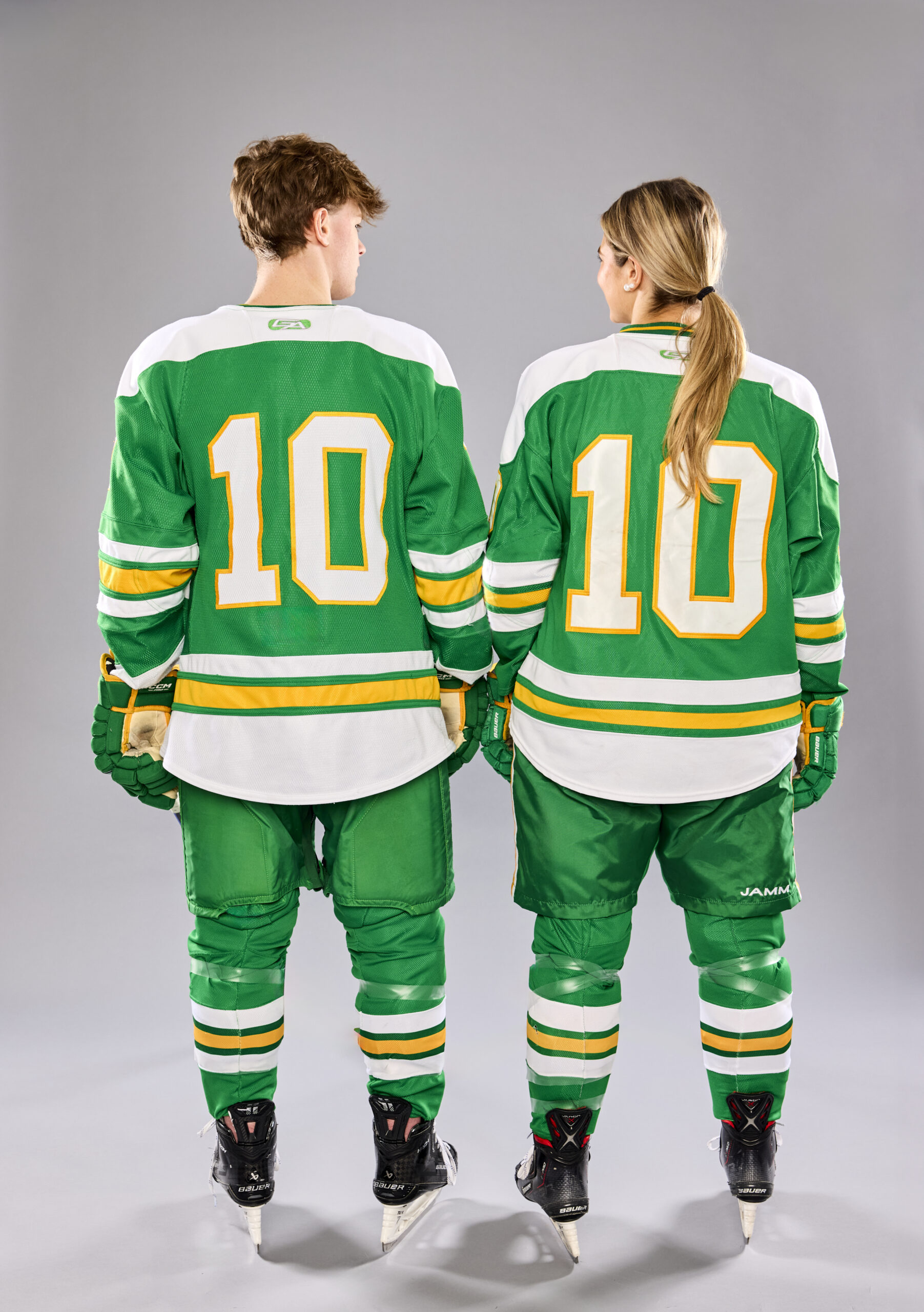 The Halverson twins both sport the number 10.