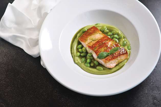 Avocado Puree, Edamame and Salmon