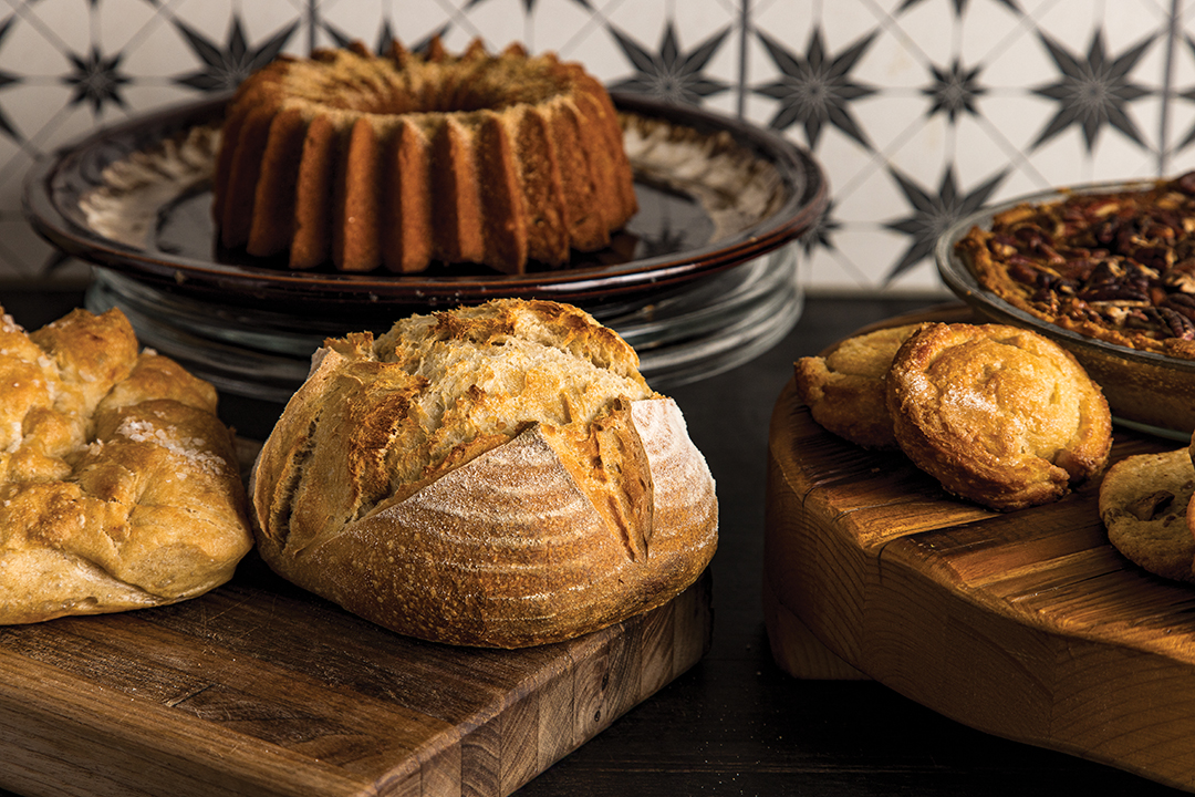 Grey’s wide variety of bread is becoming popular at farmers markets. She even offers a monthly bread subscription service. This is just a sample of her creations: focaccia, sourdough boule and Bundt cake.