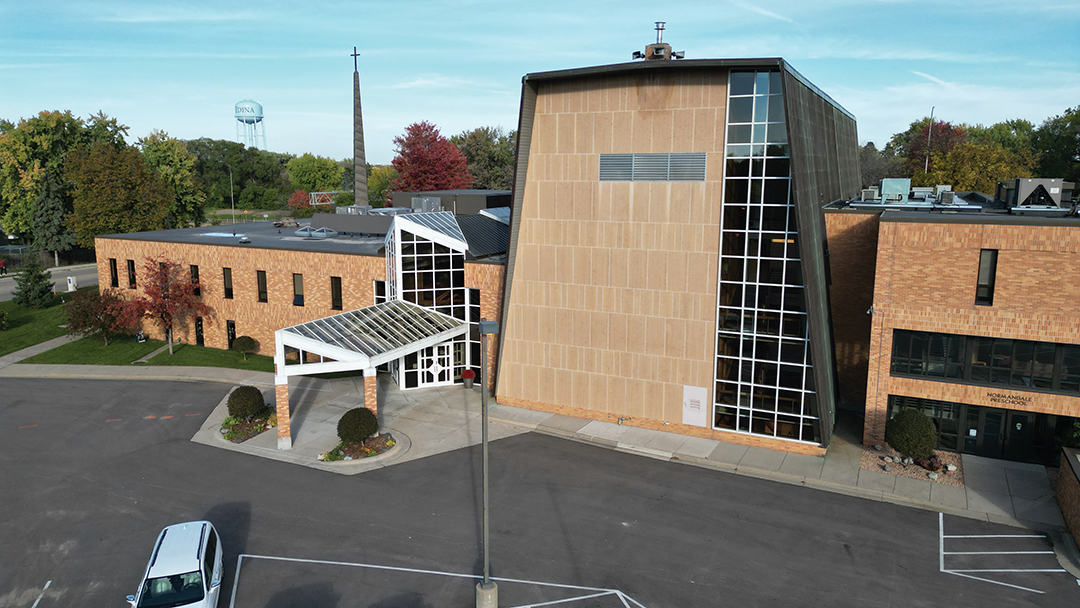 The church’s exterior today is a blend of classic architecture with contemporary lines. This sight greets those who pass by on Valley View Road. Photo: Normandale Lutheran Church Archival Collection