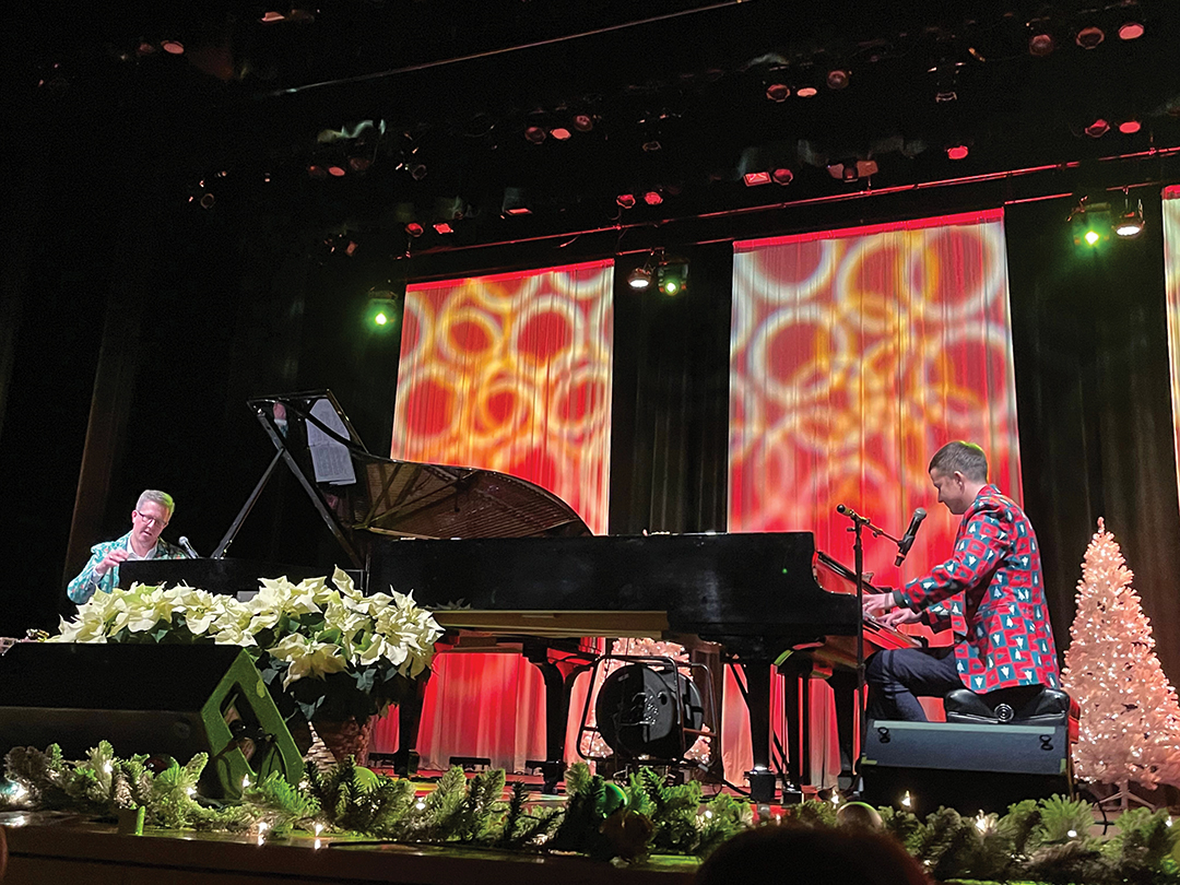 Tim O’Neill and Ryan O’Neill sing and play on two grand pianos such as Great Balls of Fire by Jerry Lee Lewis.