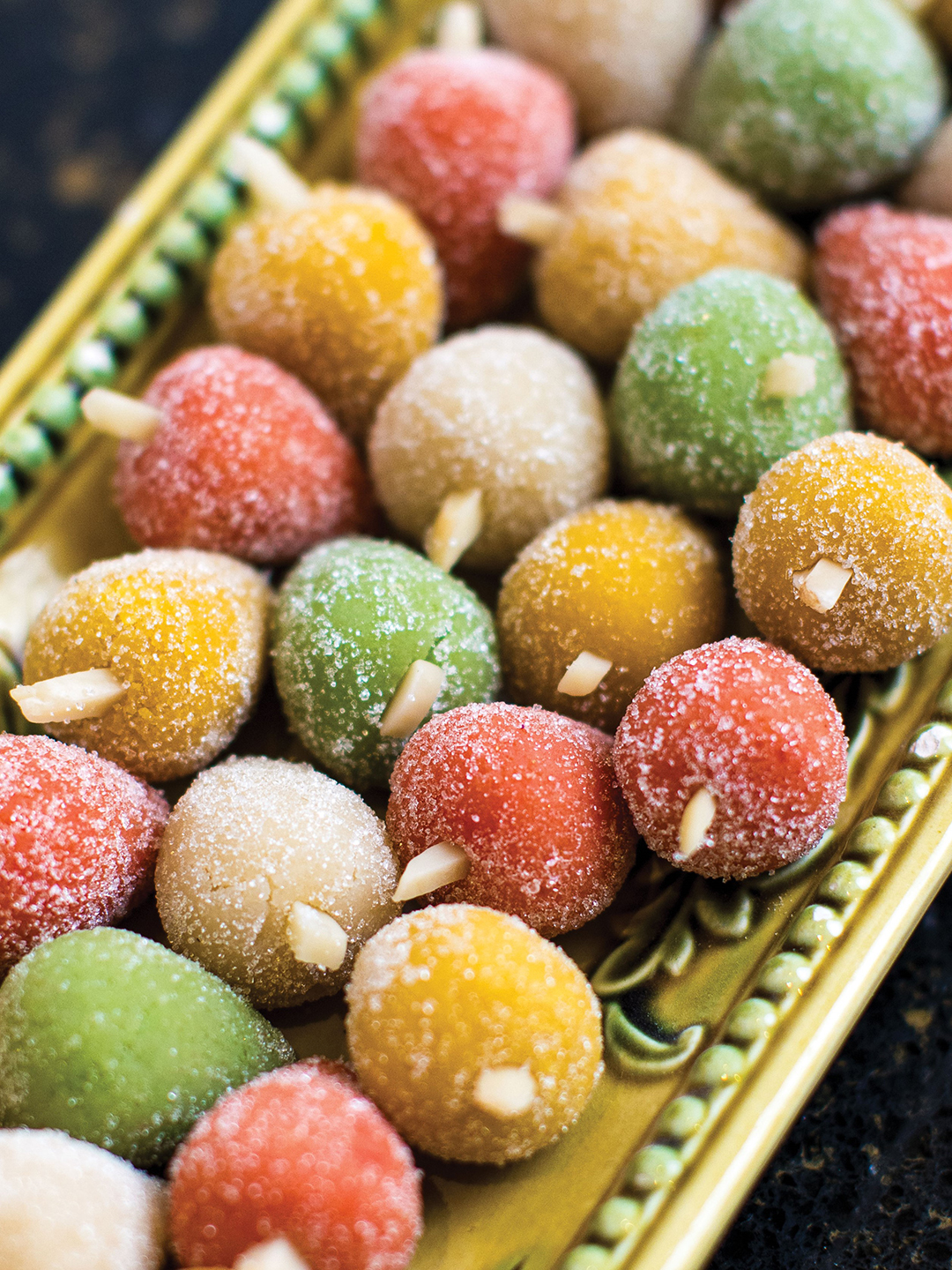 Persian marzipan is colored naturally with beets, saffron and spinach. Ellie Danesh does not use artificial coloring.