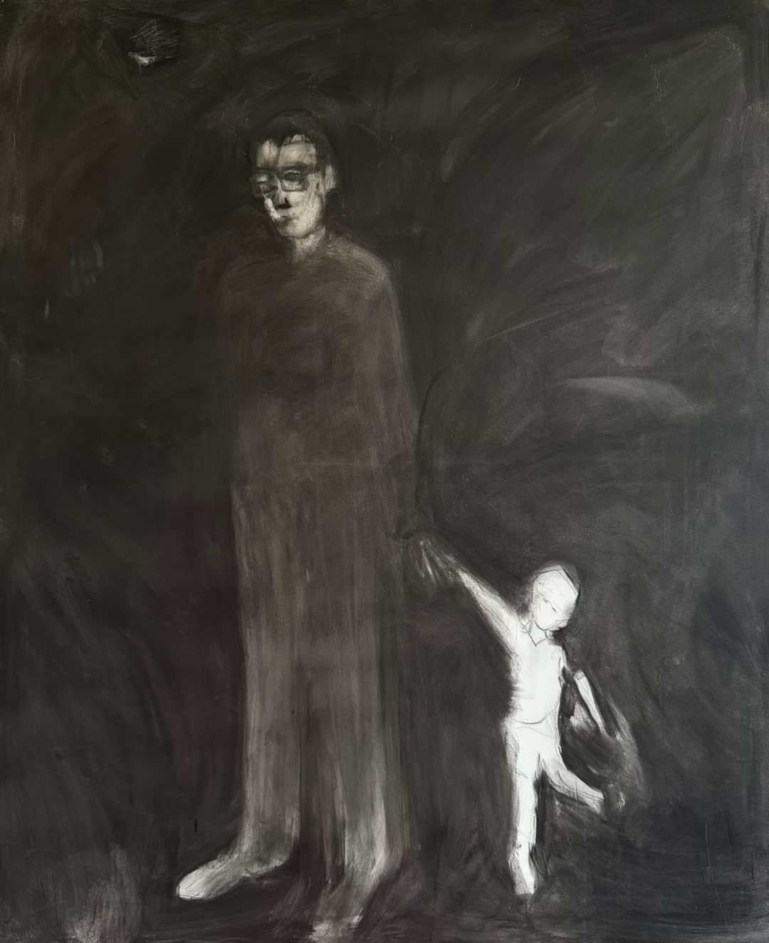 My Father and Me by Bob Hest: Graphite on canvas; 75cm x 59cm; 2025