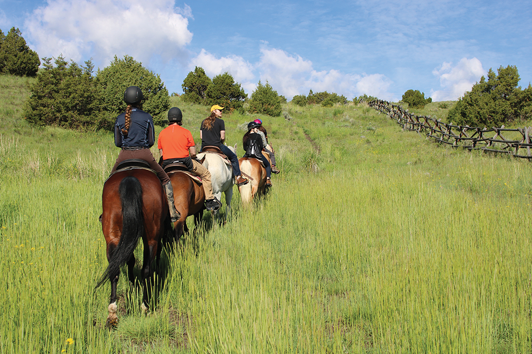 A scenic horseback riding excursion at Erik’s Ranch in Montana offers guests sweeping scenic views.