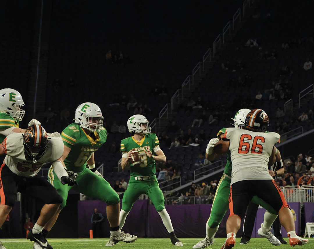Mason West (in jersey No. 9) at the 6A Prep Bowl State Championship at U.S. Bank Stadium. The Edina Hornets won against the Moorhead Spuds on November 21. It was Edina’s first football state championship since the 1970s.