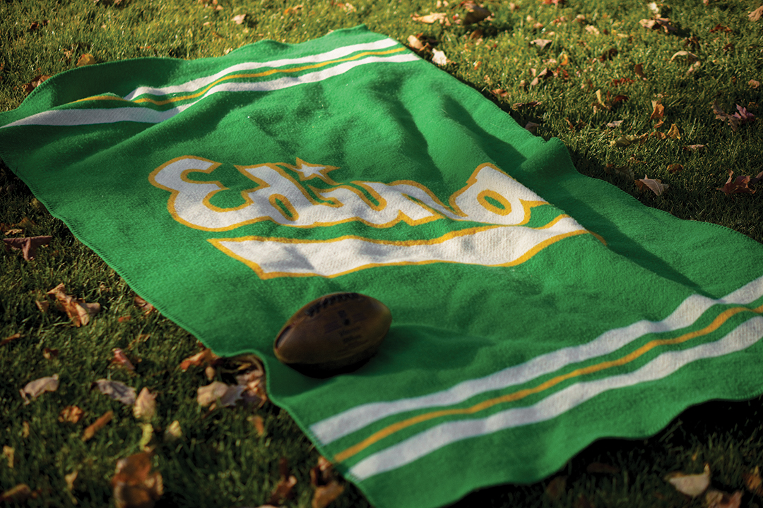 Faribault Mill’s Edina High School Varsity Letter Throw Blanket is a fixture in many homes and is often spotted at outdoor games.