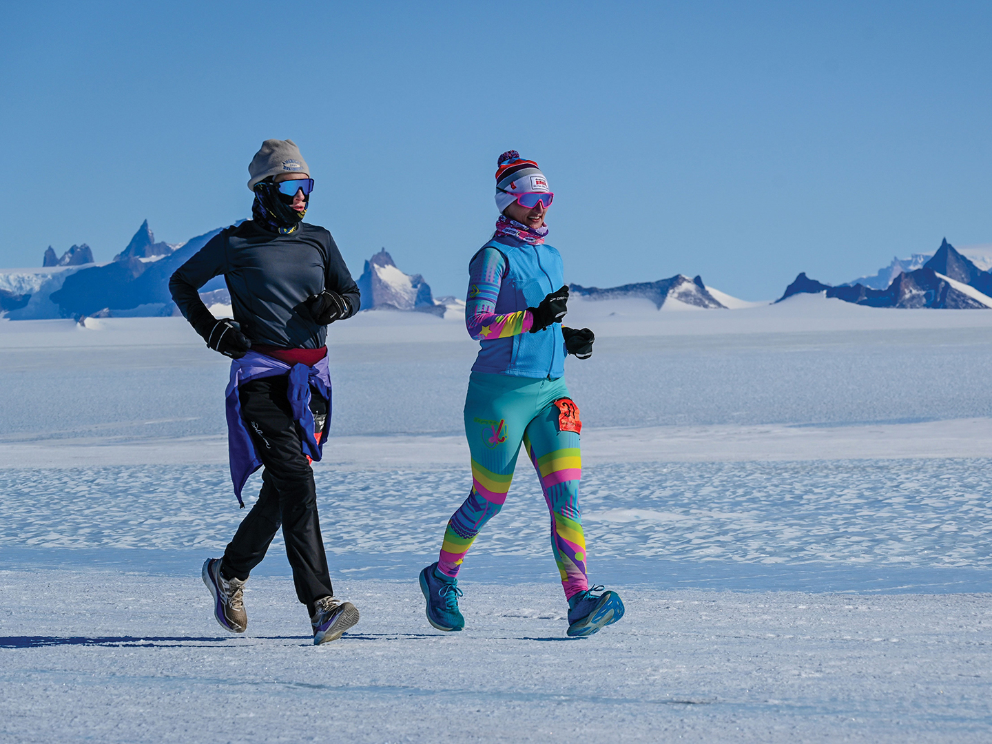 Ellen Hunter Gans and Sarah Hunter run a marathon in Antarctica, one of seven marathons of The Great World Race.