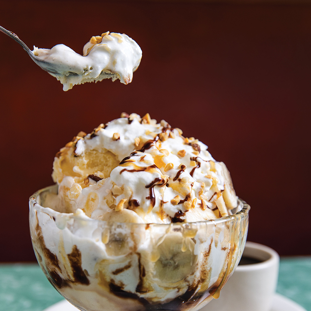 Convention Grill’s Caramel Chocolate Banana sundae is a decadent way to beat the summer heat.