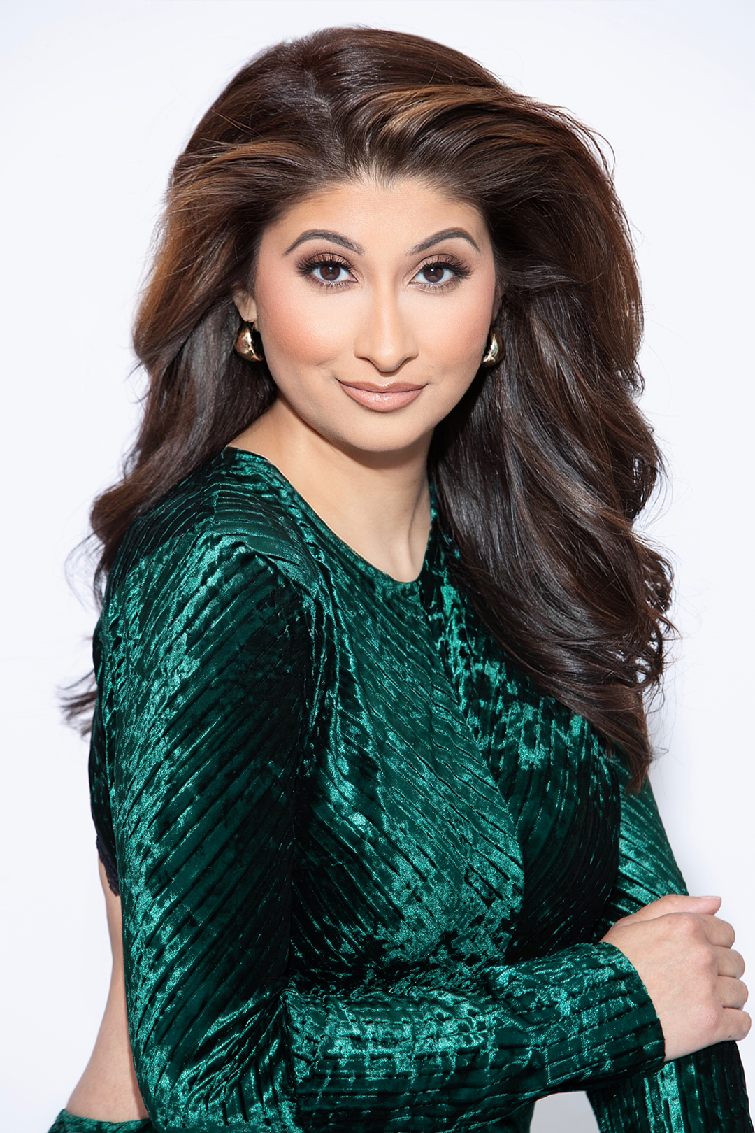 Feroza Mehta in a green sequins dress